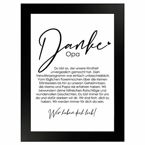 WANDStyle Gerahmtes Poster Danke Opa 13 x 18 cm Geschenkidee für Mehrere Pe günstig online kaufen