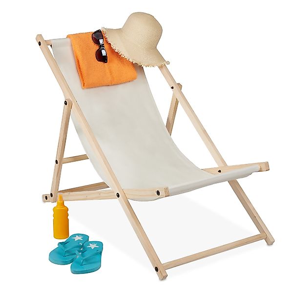 relaxdays Campingstuhl Liegestuhl Holz klappbar, Beige günstig online kaufen