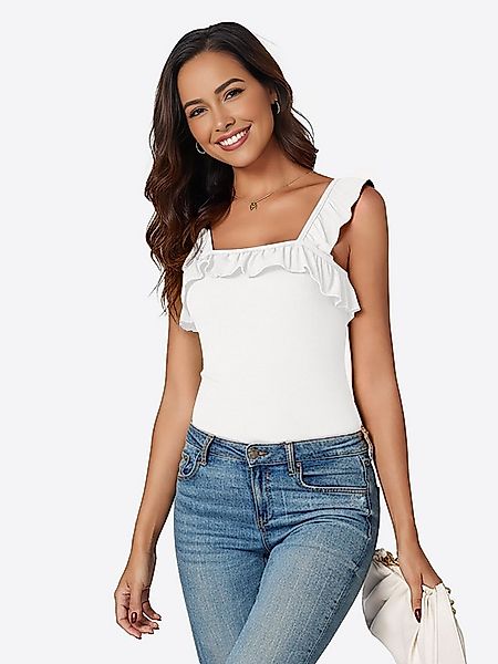 Imily Bela Jerseyweste Quadratischer Kragen Weste mit Rüschen Besatzung (Pa günstig online kaufen