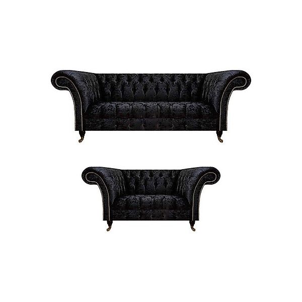 Xlmoebel Sofa Chesterfield Schwarze Textil Sitzgarnitur Wohnzimmer Möbel, M günstig online kaufen