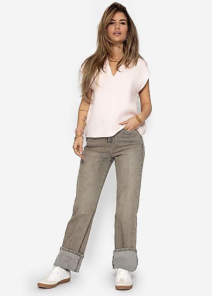 SASSYCLASSY Kurzarmshirt Musselin Shirt Damen kurz mit V-Ausschnitt Elegant günstig online kaufen