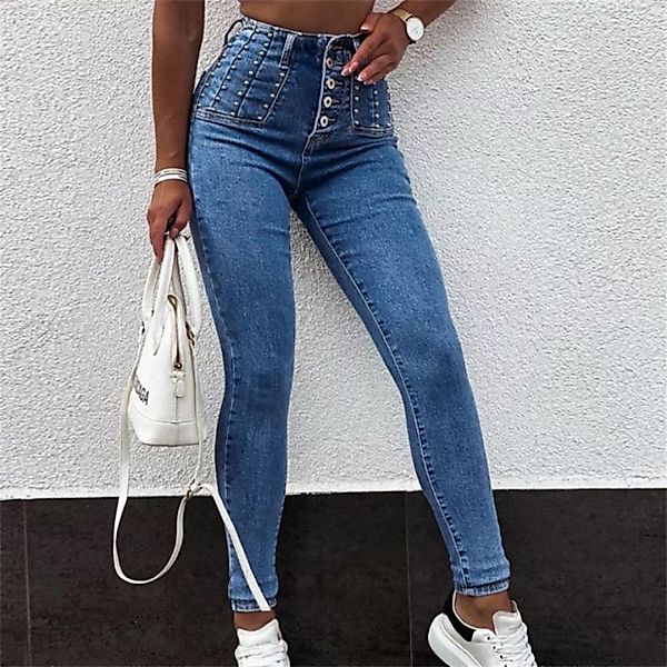 RUZU UG Jeanshotpants Jeans Damen High Waist Jeans Taillierte Perlenbrust S günstig online kaufen