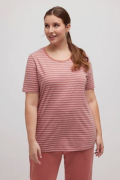 Ulla Popken Pyjamaoberteil Pyjamashirt Ringel Rundhals Halbarm Biobaumwolle günstig online kaufen