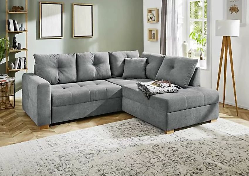 Ecksofa mit Schlaffunktion und Bettkasten Dunkelgrau 228 x 199 cm beidseiti günstig online kaufen
