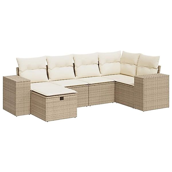 vidaXL 6-Tlg Garten-Sofagarnitur mit Kissen Beige Poly Rattan 3325684 günstig online kaufen