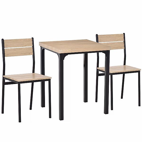 HOMCOM 3-teilige Esstisch Küchentisch mit Stühlen Set Naturholzmaserung + S günstig online kaufen