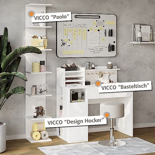 Vicco Schreibtisch, Weiß, 2 Teile, mit günstig online kaufen