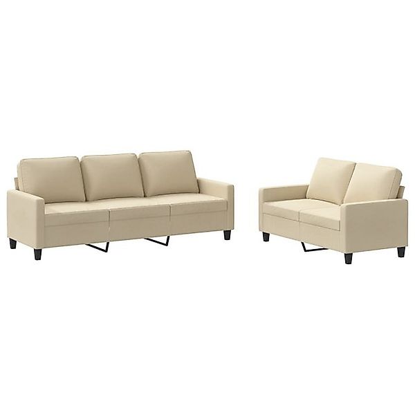 vidaXL Sofa, 2-tlg. Sofagarnitur mit Kissen Creme Stoff günstig online kaufen