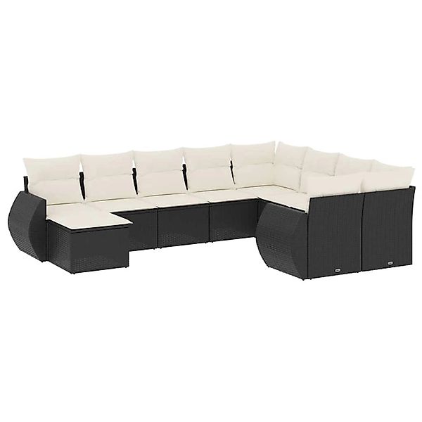 vidaXL 10-Tlg Garten-Sofagarnitur mit Kissen Schwarz Poly Rattan 3254193 günstig online kaufen