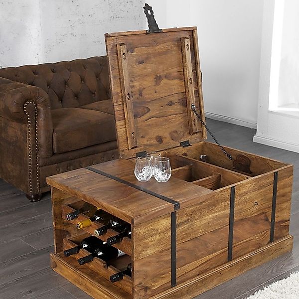 Couchtisch & Hausbar AGRA Sheesham massiv Holz gewachst 100cm x 60cm günstig online kaufen