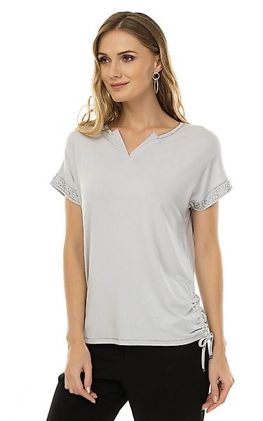 Passioni T-Shirt in Grau, mit Glitzerstein günstig online kaufen