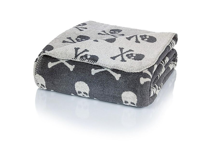 Wolldecke J2HS Kuscheldecke Baumwolle Totenköpfe Grau 150x200cm Sofadecke S günstig online kaufen
