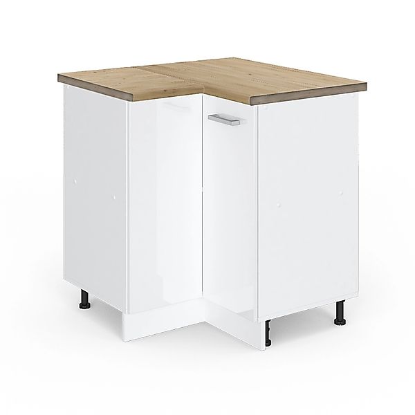 Vicco Eckunterschrank R-Line Küchen Eckschrank Weiß Hochglanz/Weiß 76 cm AP günstig online kaufen