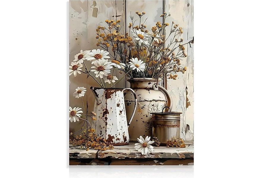 Dazzlewall Leinwandbild Rustikales Gänseblümchen Blumen Wandbild Vintage La günstig online kaufen