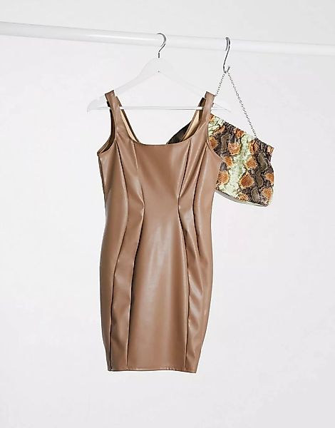 Flounce London – Club –Bodycon-Kleid aus PU in Nerzbraun-Rosa günstig online kaufen