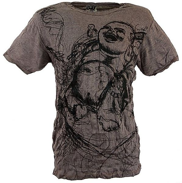 Guru-Shop T-Shirt Sure Herren T-Shirt Happy Buddha - taupe Festival, altern günstig online kaufen