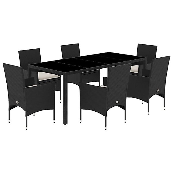 vidaXL 7-Tlg Garten-Essgruppe mit Kissen Schwarz Poly Rattan Glas 3278541 günstig online kaufen