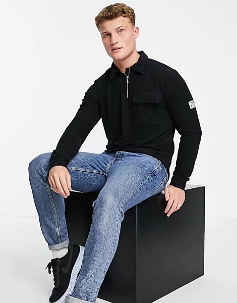 Topman – Cord-Polohemd in Schwarz günstig online kaufen
