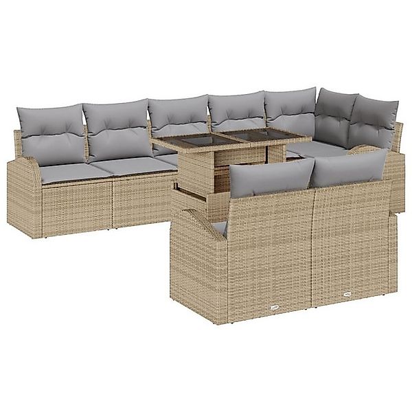 vidaXL Loungesofa 9-teiliges Garten Sofa Set mit Kissen Beige Poly Rattan, günstig online kaufen