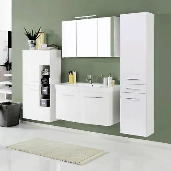 Lomadox Badmöbel Set FLORIDO-03 Hochglanz weiß, Waschtisch mit 2 Türen, 65c günstig online kaufen