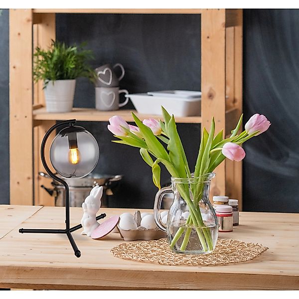 Globo Tischlampe 1-flammig Schwarz matt-Rauchfarben 350 x 350 mm günstig online kaufen