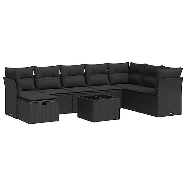vidaXL 9-Tlg Garten-Sofagarnitur mit Kissen Schwarz Poly Rattan 3325341 günstig online kaufen