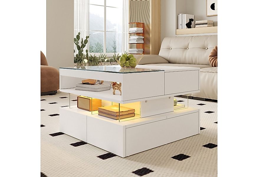 MODFU Couchtisch Couchtisch (Wohnzimmertisch, Sofatisch, 1-St., Glasplatte günstig online kaufen