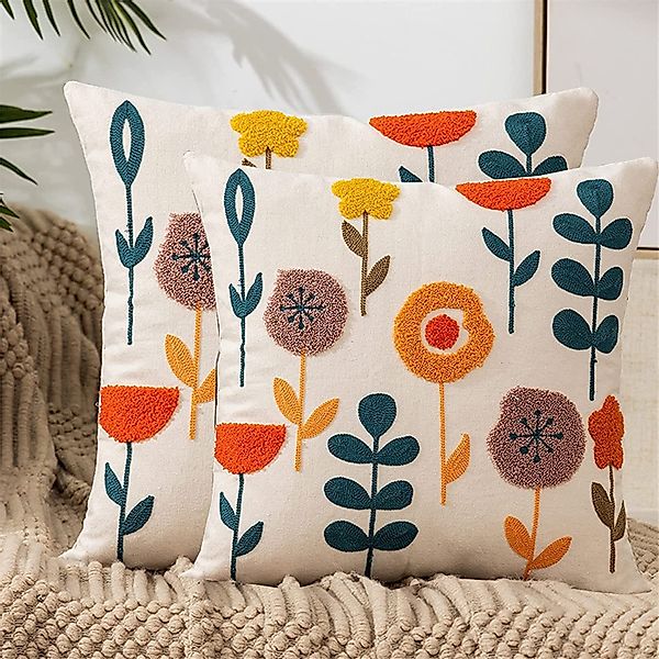 BYSURE Kissenbezüge Bestickte Blumen Kissenhülle 45x45cm, günstig online kaufen