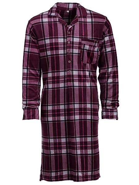 Henry Terre Nachthemd Velour Nachthemd langarm - Karo mit Umschlagmanschett günstig online kaufen