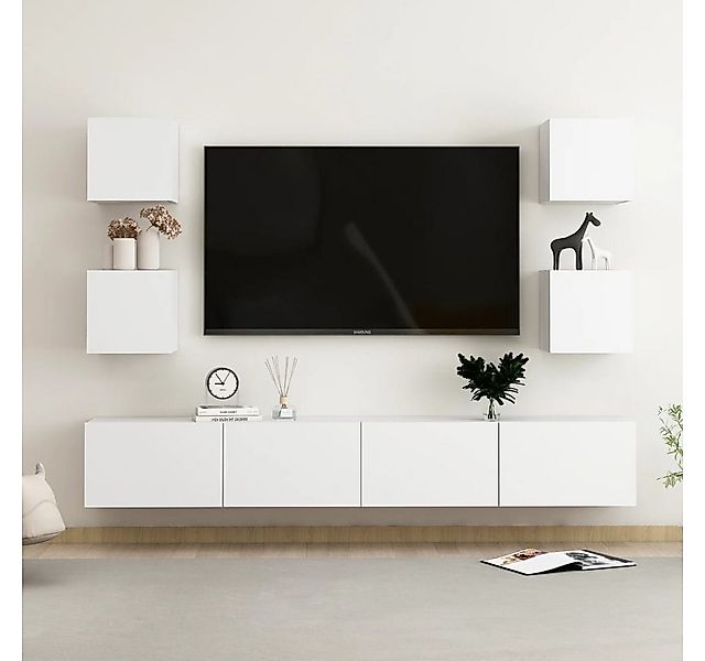 vidaXL TV-Schrank 6-tlg TV-Schrank-Set Weiß Spanplatte TV-Konsole für Ferns günstig online kaufen