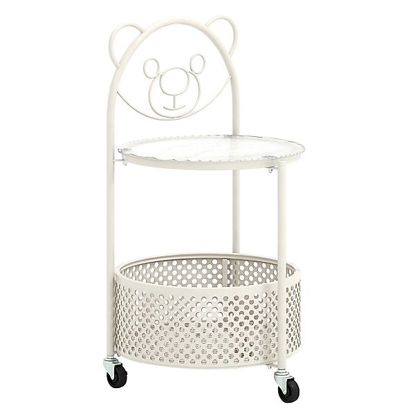 Costway Beistelltisch Glas mit Rollen 2-Stufiger Glastisch Rund Weiß günstig online kaufen