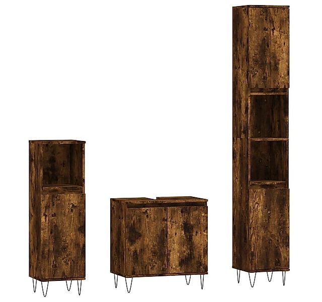 vidaXL Badezimmer-Set 3-tlg. Badmöbel-Set Räuchereiche Holzwerkstoff, (1-St günstig online kaufen