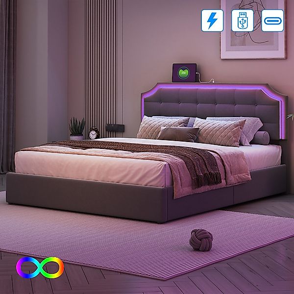 Gdood Polsterbett Stauraumbett Doppelbett inkl. LED günstig online kaufen