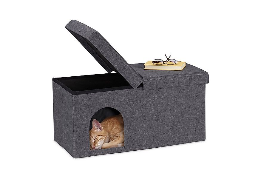 relaxdays Indoorhütte Katzenhöhle in Grau mit Deckel günstig online kaufen