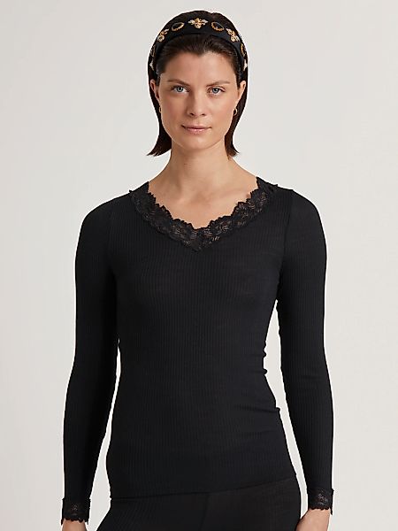 CALIDA Langarmshirt "Silky Wool Joy", Spitze, atmungsaktiv, V-Ausschnitt, M günstig online kaufen
