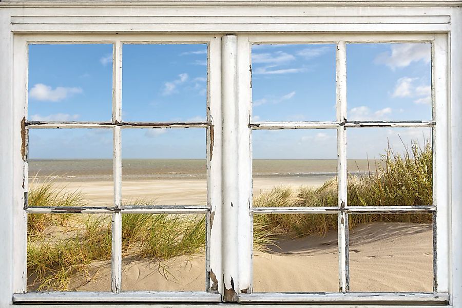 queence Leinwandbild "Sylt", Düne-Meer-Natur-Fensterblick, (1 St.), Premium günstig online kaufen