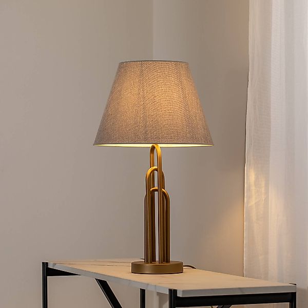 Tischlampe Lazar, grau/gold antik, Höhe 65 cm, Textil/Metall günstig online kaufen