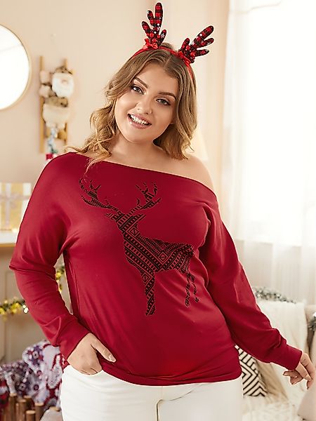 YOINS Plus Größe One Schulter Tier Weihnachten Langarm Sweatshirt günstig online kaufen