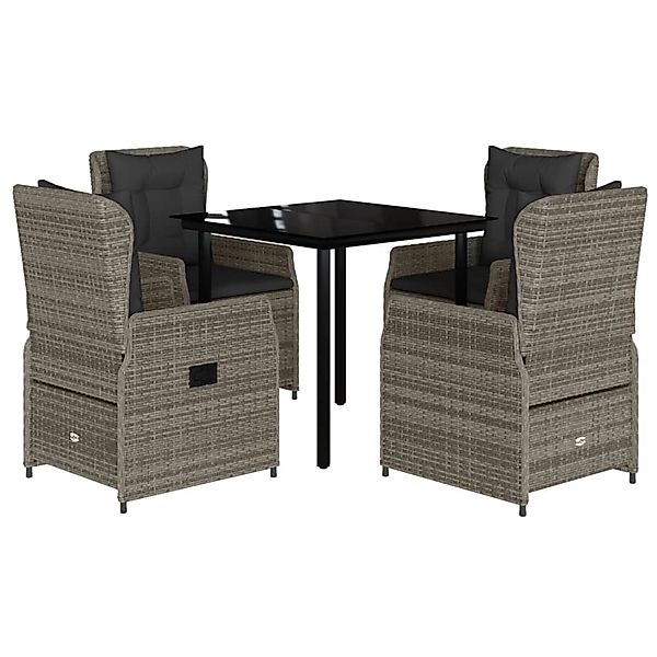 vidaXL 5-Tlg Garten-Essgruppe mit Kissen Grau Poly Rattan 3262862 günstig online kaufen