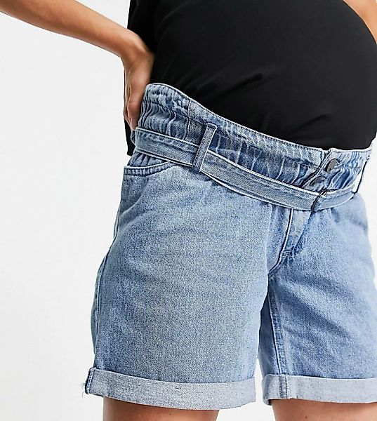 Mamalicious Umstandsmode – Jeansshorts mit gürtel in Blau günstig online kaufen