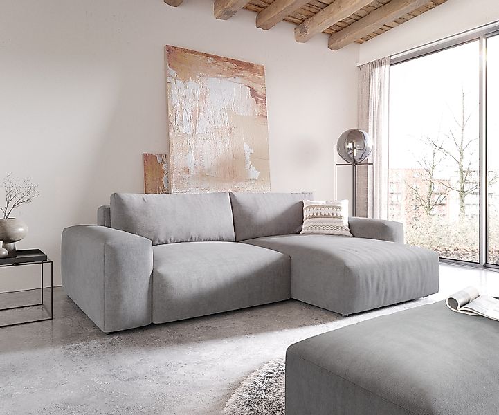 Ecksofa Lanzo XL 270x180 cm Mikrofaser Grau Recamiere variabel mit Hocker günstig online kaufen
