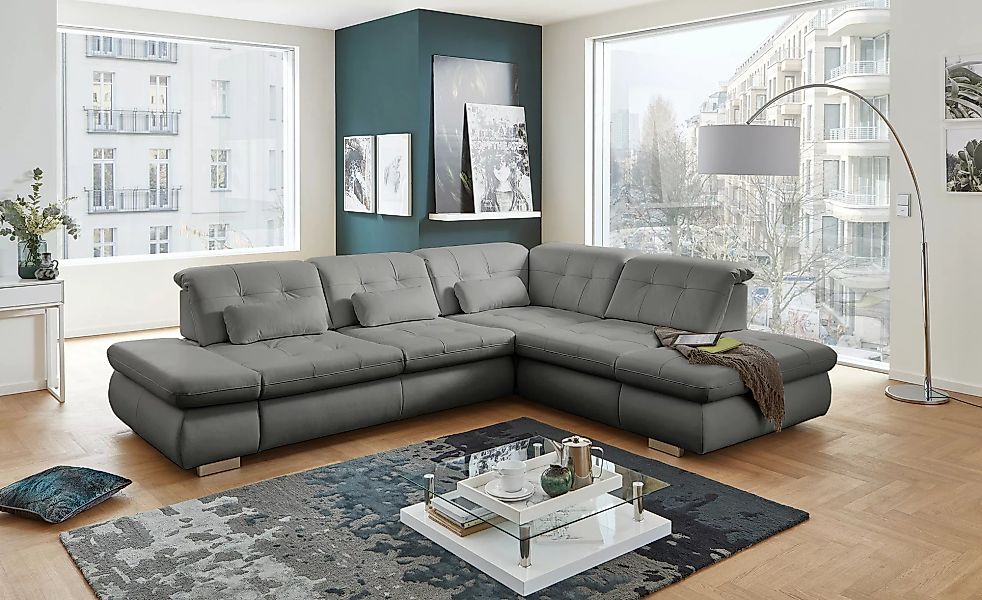 Lounge Collection Ecksofa Leder  Spencer ¦ grau ¦ Maße (cm): B: 323 H: 102 günstig online kaufen