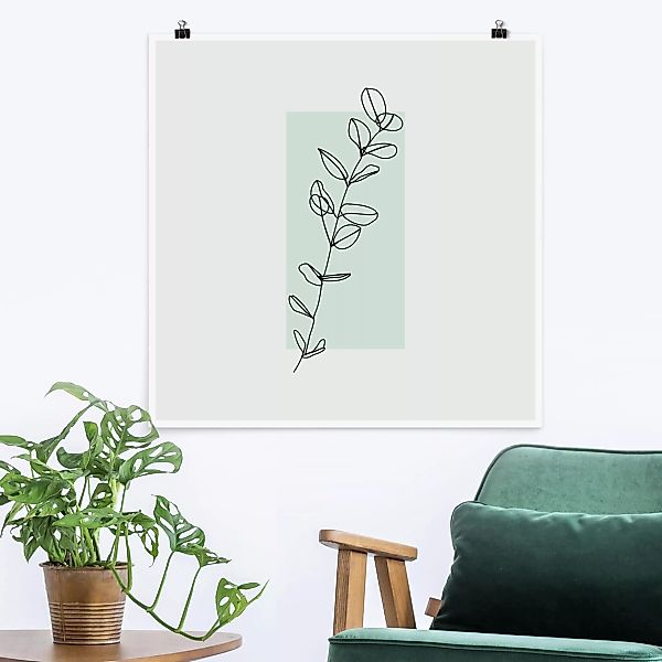 Poster Blumen - Quadrat Zweig Geometrie Viereck Line Art günstig online kaufen