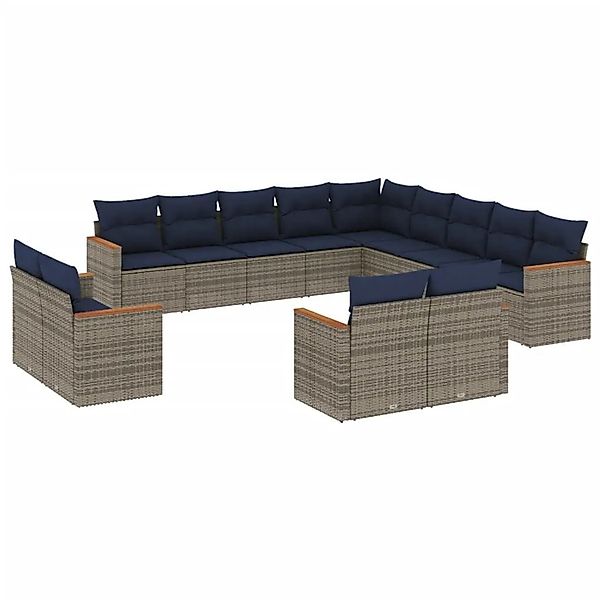 vidaXL 13-Tlg Gartensofa-Set mit Kissen Grau Polyrattan 3226530 günstig online kaufen