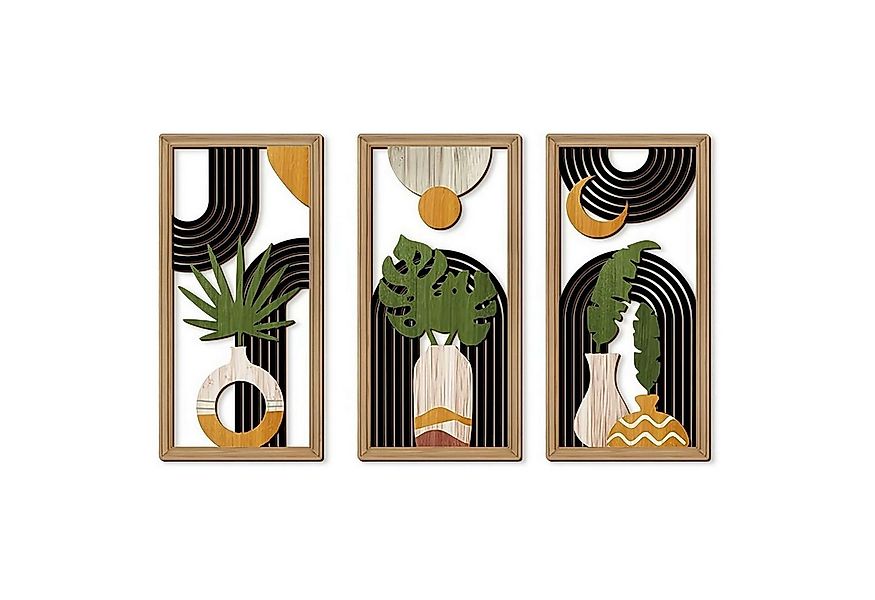 REDOM Wanddekoobjekt Wanddeko Wandbild Wandkunst 3er-Set Abstrakte Holzbild günstig online kaufen