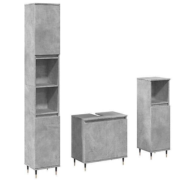 vidaXL Badezimmer-Set 3-tlg. Badmöbel-Set Betongrau Holzwerkstoff, (1-St) günstig online kaufen