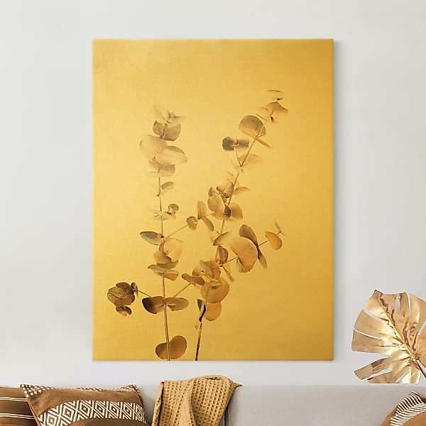 Leinwandbild Goldene Eukalyptuszweige günstig online kaufen