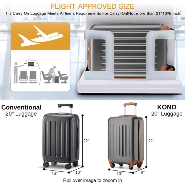 KONO Handgepäckkoffer Hartschale Koffer Zwillingsrollen ABS günstig online kaufen