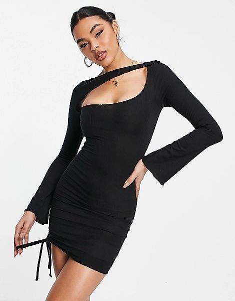 Trendyol – Minikleid in Schwarz mit gerafftem Detail an der Seite und Ziera günstig online kaufen