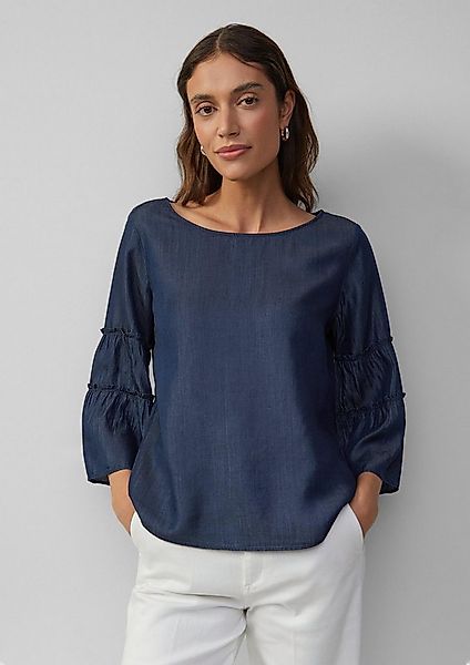 s.Oliver Kurzarmbluse Bluse Relaxed-Fit-Bluse in Denim-Optik mit Volantärme günstig online kaufen